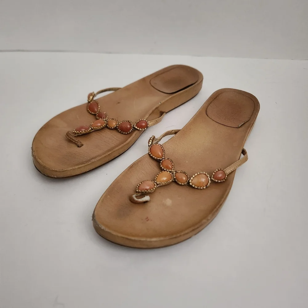 STUART WEITZMAN | Leather floral print sandals flip flops amber sz 10 - Picture 2 of 7